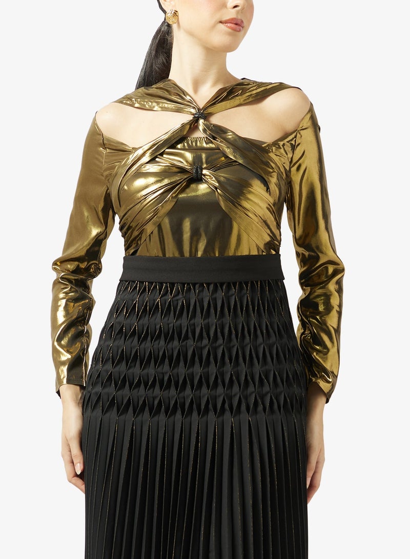 Threadz by Ajooni Metallic Pleated Dress - Image 3